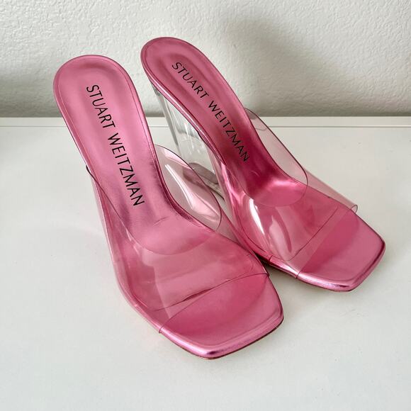 Stuart Weitzman Pink Tia 100 Lucite Wedges - Picture 4 of 9